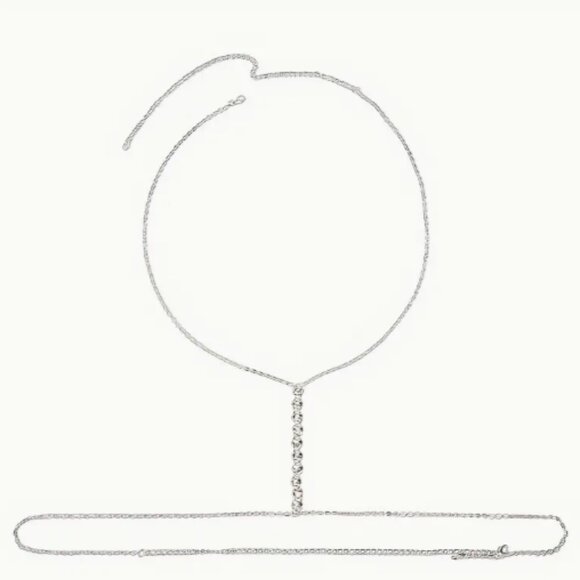 Silver Heart Rhinestone Body Chain Jewelry - Picture 5 of 6